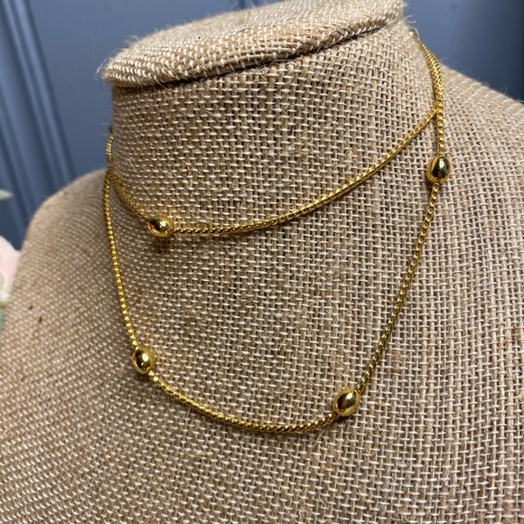Vintage Gold Necklace with Ball Accents - Picture 2 of 4